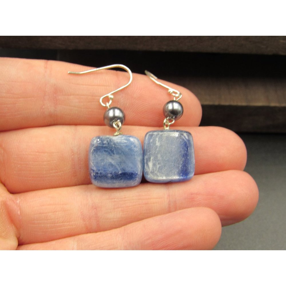 Sterling Silver Square Blue And White Wonderful Stone Earrings - Picture 1 of 5